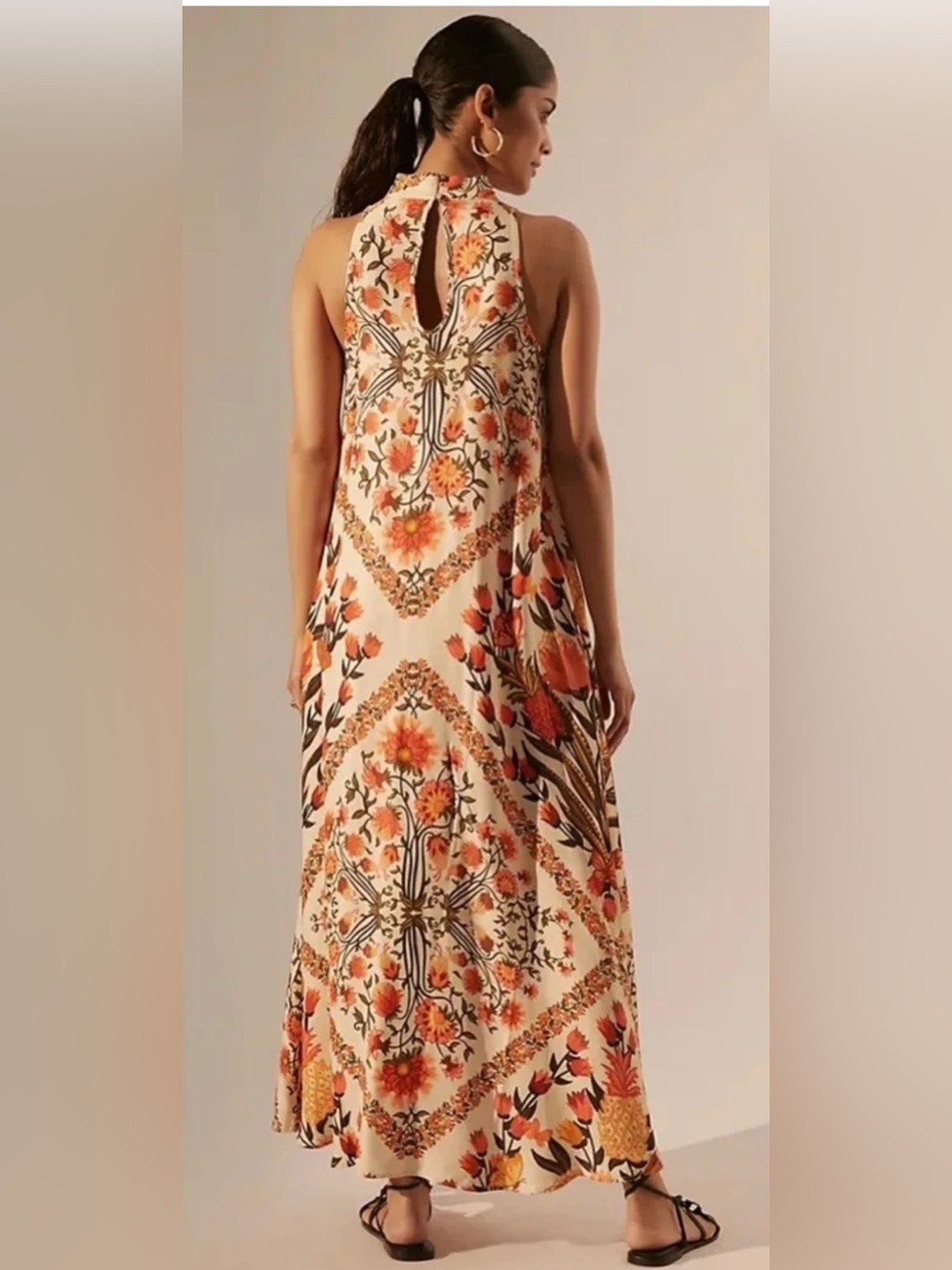 FARM RIO x Anthropologie White Floral Folkloric Halter Maxi Dress Size:Large - Picture 3 of 11